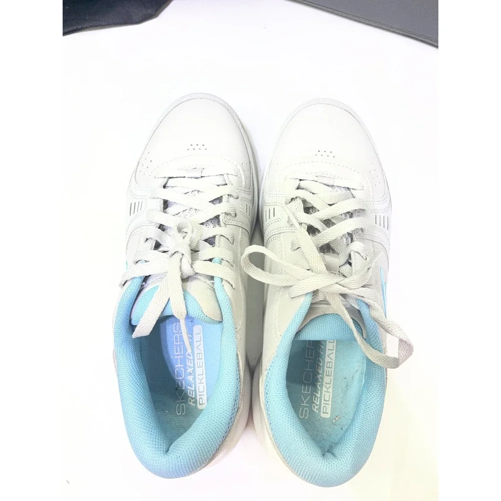 Skechers Relaxed Fit Pickleball Shoes White Blue Court Sneakers Womens 8.5